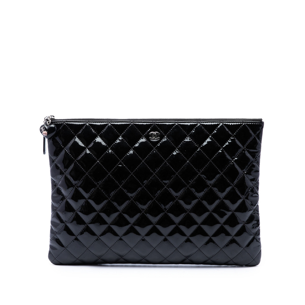 Pre-Loved Chanel Large Quilted Patent O Case Clutch